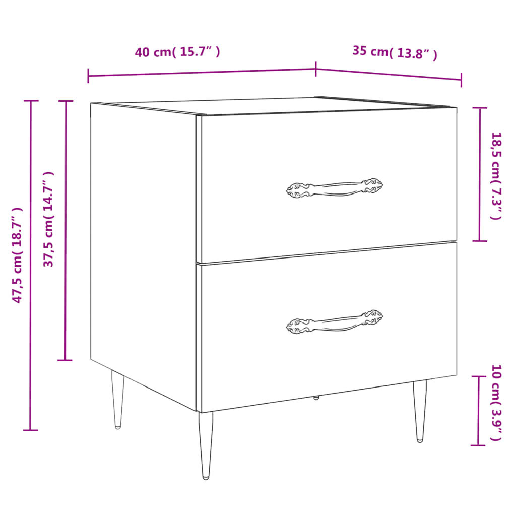 vidaXL Κομοδίνο Λευκό 40 x 35 x 47,5 εκ. από Επεξεργασμένο Ξύλο
