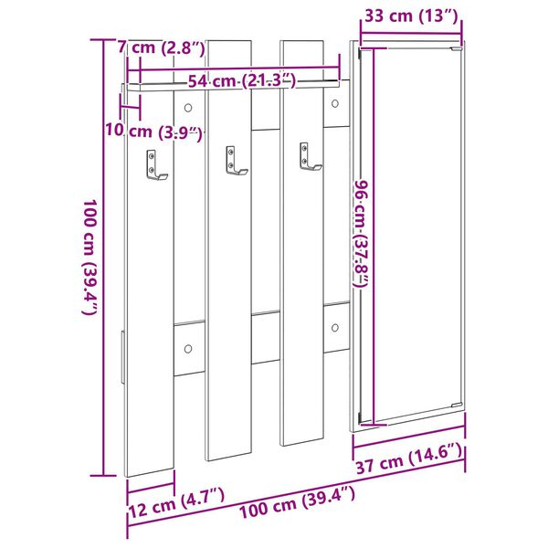 vidaXL Τοίχου Κρεμάστρα Λευκό 100 x 10 x 100 εκ Επεξεργασμένο ξύλο