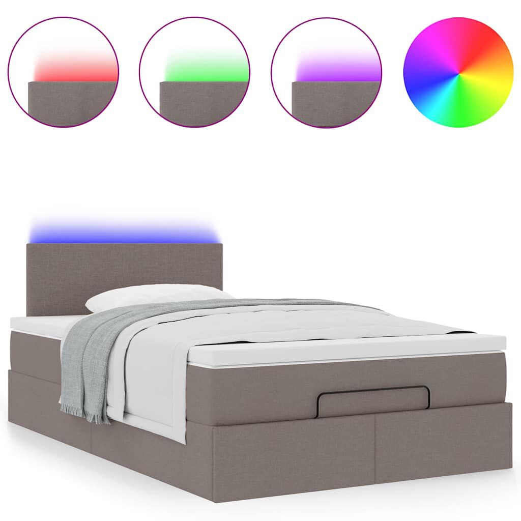 vidaXL Οθωμανικό κρεβάτι με στρώμα & LEDs Taupe 120x200cm ύφασμα