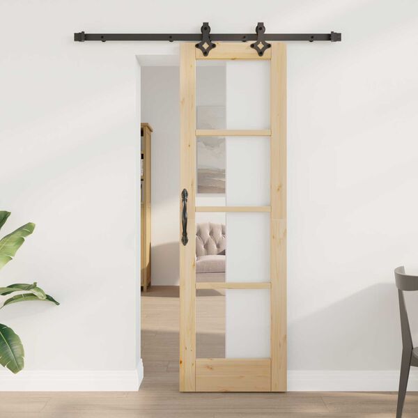 vidaXL Συρόμενη Πόρτα Άλλο Καφέ 61 x 198.5 εκ. Ξύλο και μέταλλο