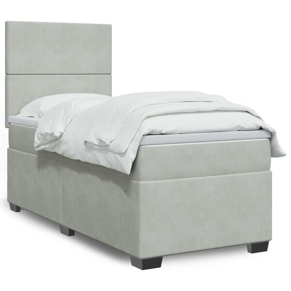vidaXL Κρεβάτι Boxspring με Στρώμα Ανοιχτό Γκρι 90x200 εκ. Βελούδινο
