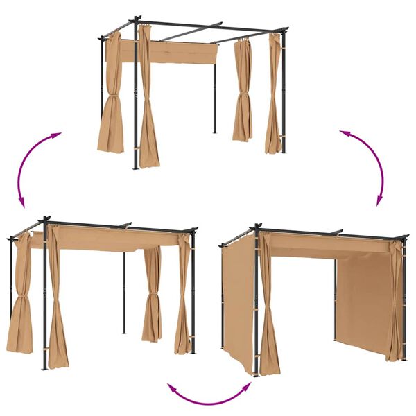vidaXL Κιόσκι με Κουρτίνες Taupe 3 x 3 μ. Ατσάλινο