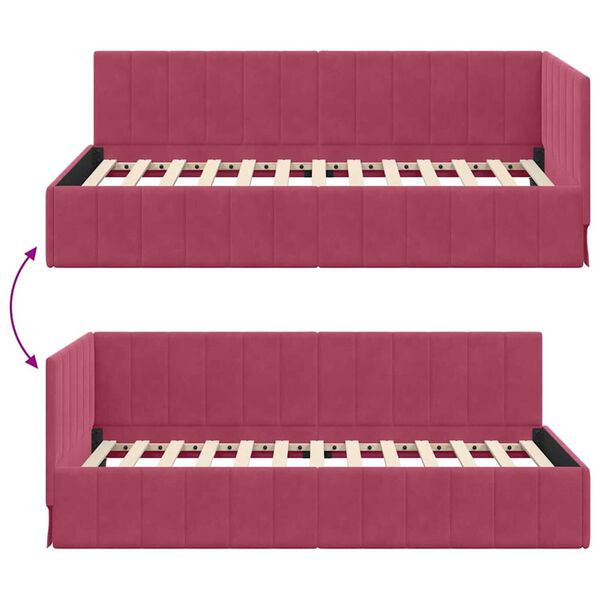 vidaXL Κρεβάτι Γωνίας με κεφαλάρι Μπορντό 90 x 190 cm Βελούδο