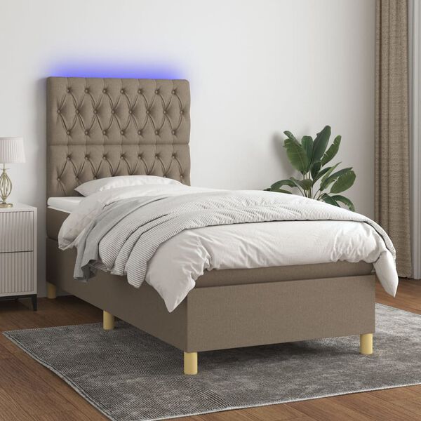 vidaXL &Kappa;&rho;&epsilon;&beta;ά&tau;&iota; Boxspring &mu;&epsilon; &Sigma;&tau;&rho;ώ&mu;&alpha; & LED Taupe 80x200 &epsilon;&kappa;. &Upsilon;&phi;&alpha;&sigma;&mu;ά&tau;&iota;&nu;&omicron;