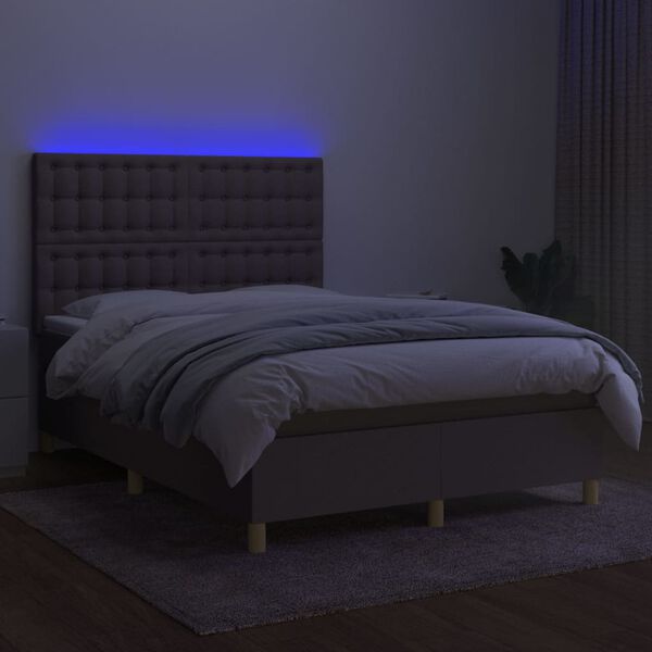 vidaXL &Kappa;&rho;&epsilon;&beta;ά&tau;&iota; Boxspring &mu;&epsilon; &Sigma;&tau;&rho;ώ&mu;&alpha; & LED Taupe 140x190 &epsilon;&kappa;. &Upsilon;&phi;&alpha;&sigma;&mu;ά&tau;&iota;&nu;&omicron;