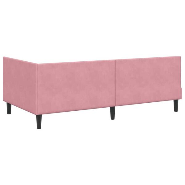vidaXL Κρεβάτι Γωνίας Ροζ 90 x 190 cm Βελούδο και Εργοστασιακό ξύλο