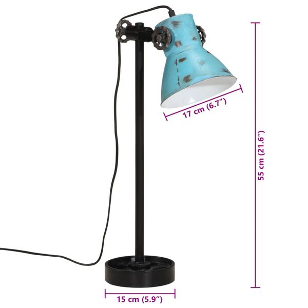vidaXL Φωτιστικό Γραφείου 25 W Αντικέ Μπλε 15x15x55 εκ. Ε27