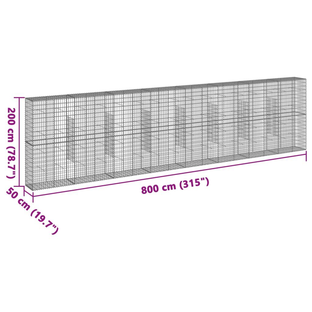 vidaXL Συρματοκιβώτιο με Κάλυμμα 800x50x200εκ. από Γαλβανισμένο Χάλυβα