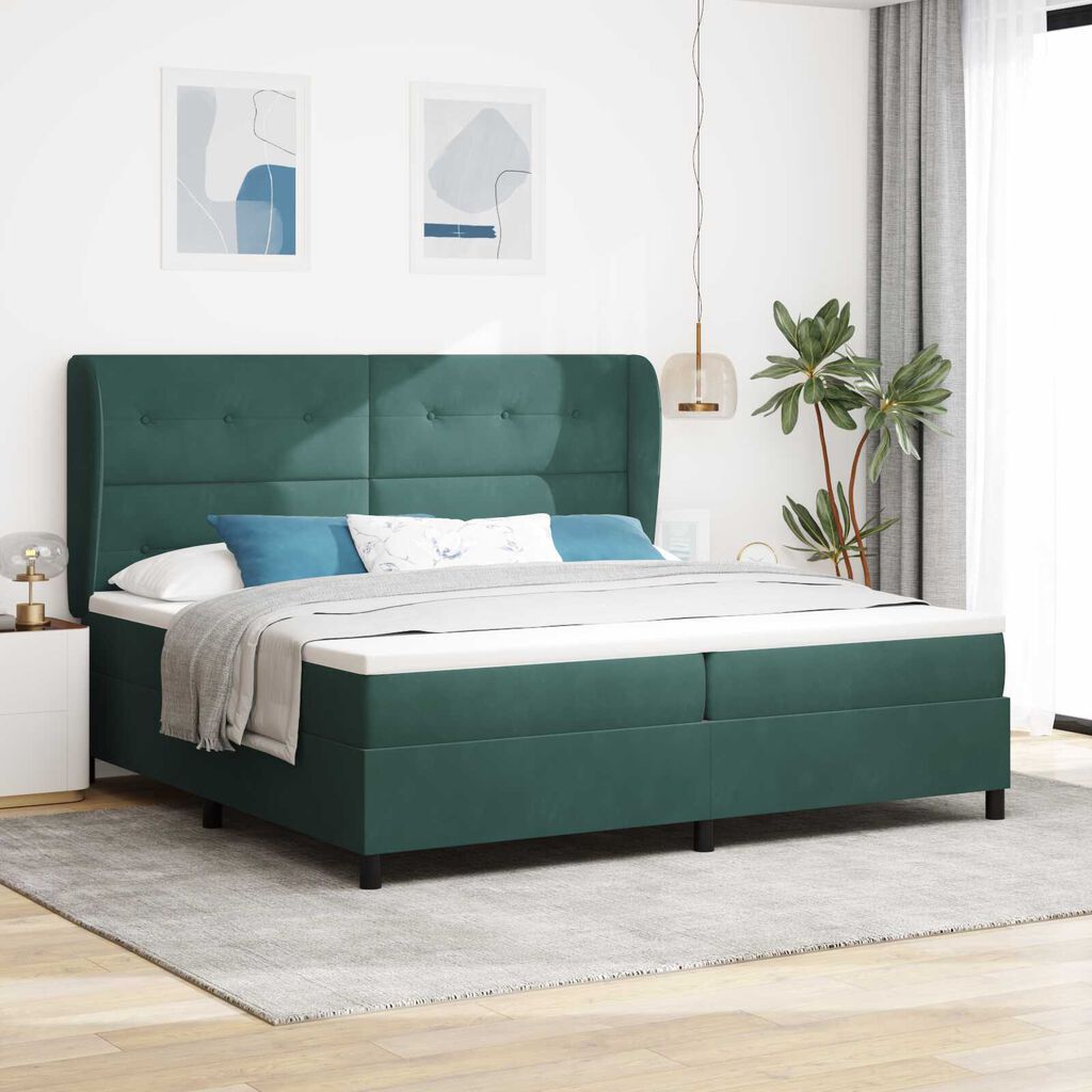 vidaXL Κρεβάτι Box Spring με Στρώμα Σκούρο Πράσινο 200x200 εκ Βελούδο