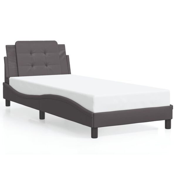 vidaXL Πλαίσιο Κρεβατιού με Κεφαλάρι Γκρι 90x200 εκ. Συνθετικό Δέρμα