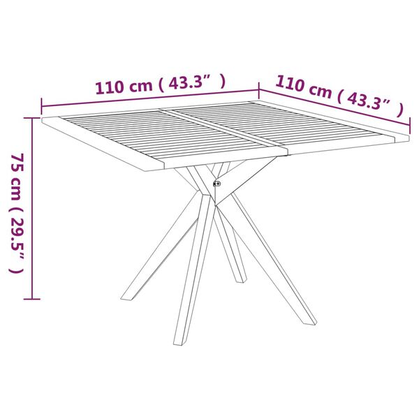 vidaXL Τραπέζι Κήπου 110 x 110 x 75 εκ. από Μασίφ Ξύλο Ακακίας