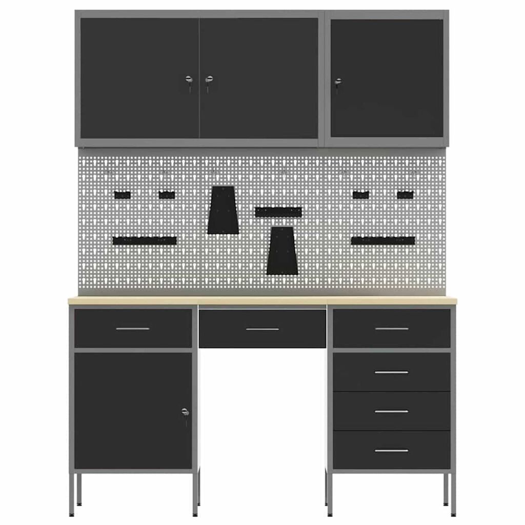 vidaXL Ντουλάπα Εργασίας με συρτάρι 8 pcs Μαύρο 150 x 55 x 200 εκ