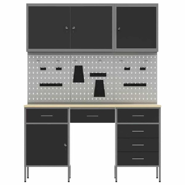 vidaXL Ντουλάπα Εργασίας με συρτάρι 8 pcs Μαύρο 150 x 55 x 200 εκ