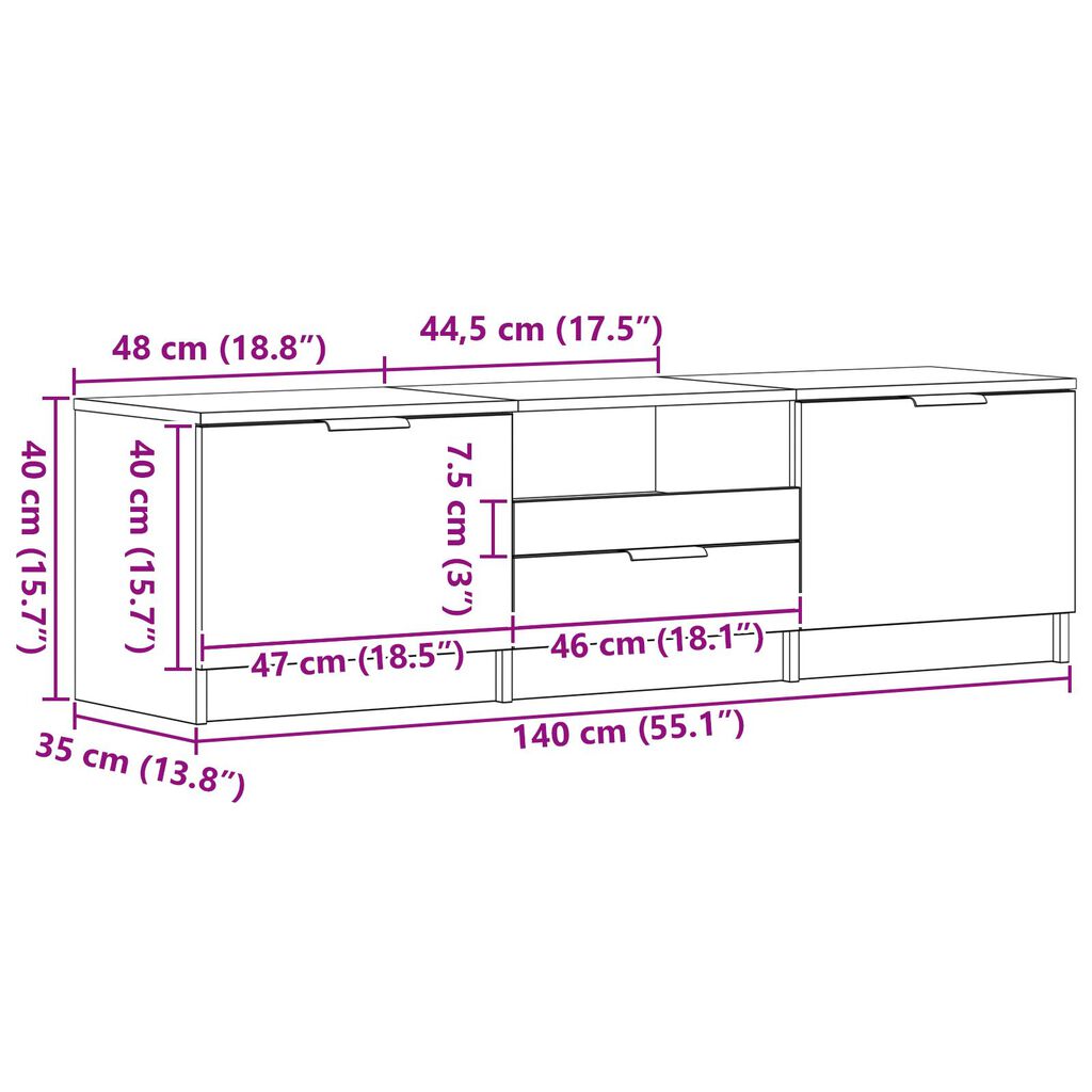 vidaXL Ντουλάπι τηλεόρασης - Μαύρη δρυς - 140x35x40 εκ. - Φτιαγμένο από επεξεργασμένο ξύλο