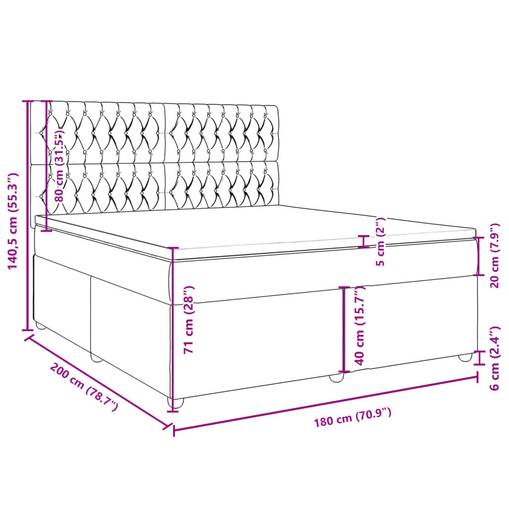 vidaXL Κρεβάτι Boxspring με Στρώμα Μαύρο 180x200 εκ. Υφασμάτινο