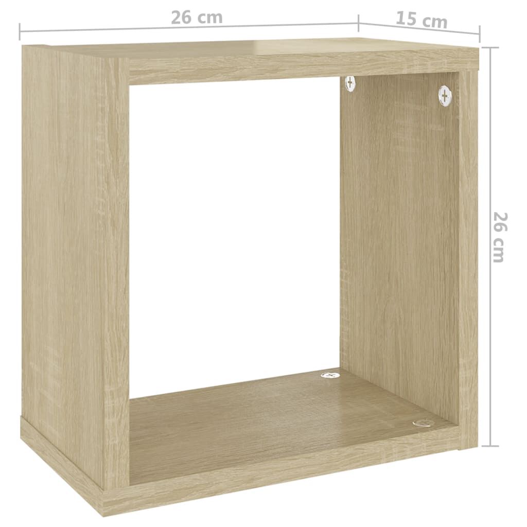 vidaXL Ράφια Κύβοι Τοίχου 2 τεμ. Sonoma Δρυς 26 x 15 x 26 εκ.