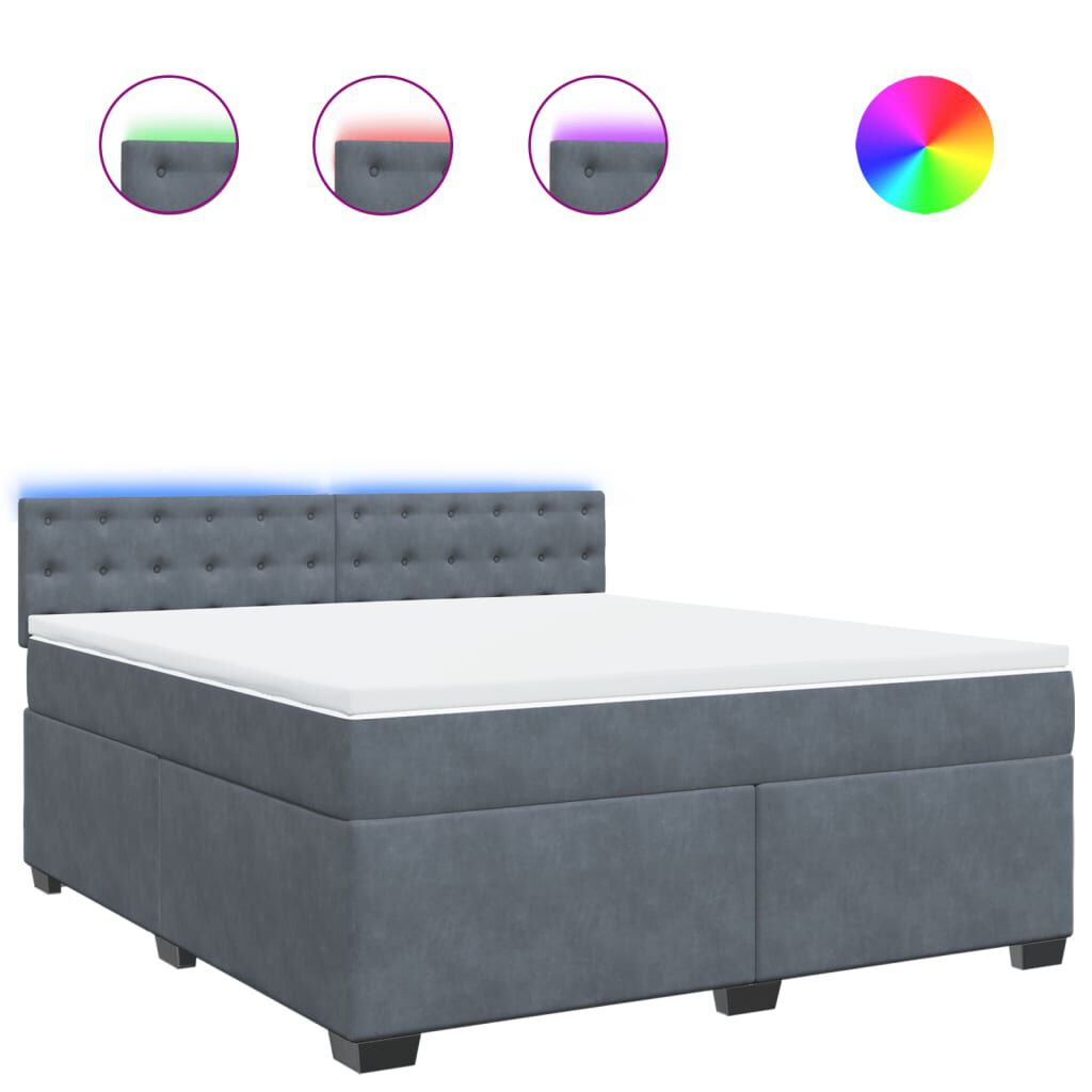 vidaXL Κρεβάτι Boxspring με Στρώμα Σκούρο Γκρι 180x200 εκ. Βελούδινο