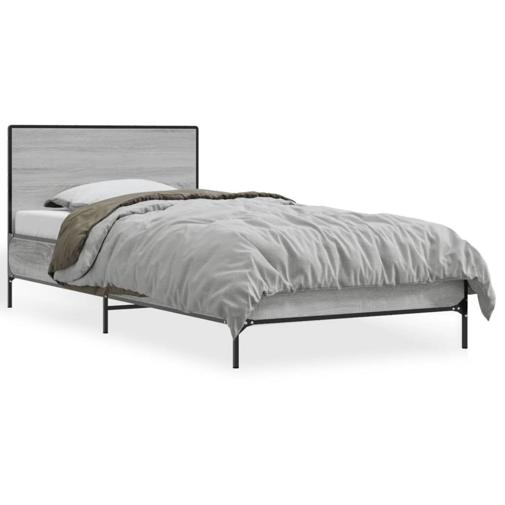 vidaXL Πλαίσιο Κρεβατιού Γκρι Sonoma 90x200 εκ. Επεξ. Ξύλο & Μέταλλο