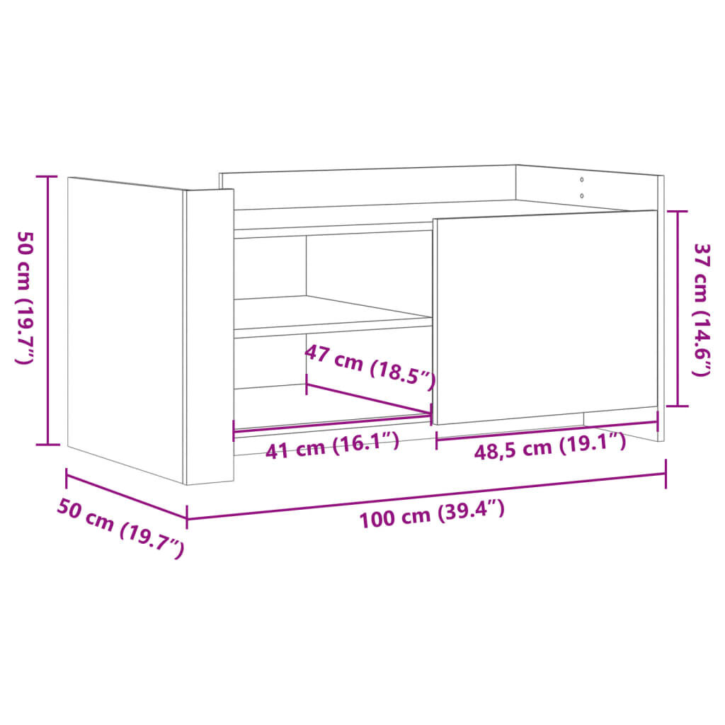 vidaXL Τραπεζάκι Σαλονιού Καφέ Δρυς 100x50x50 εκ. Επεξεργασμένο Ξύλο