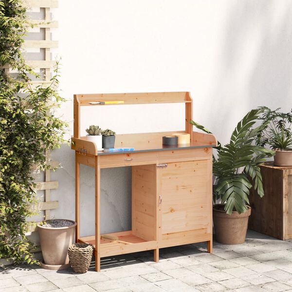 vidaXL Τραπέζι για Γλάστρες+Ντουλάπι Καφέ 110,5x45x124,5εκ Μασίφ Ελάτη