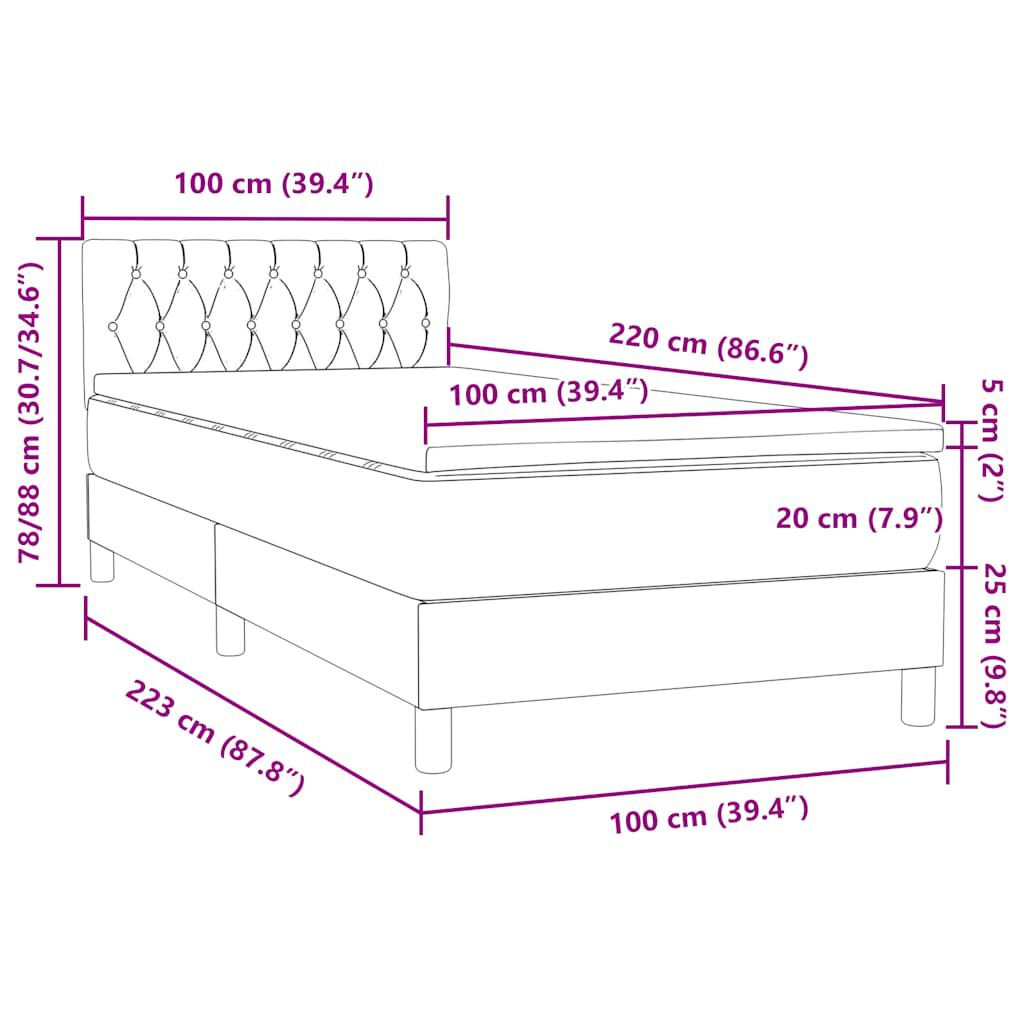 vidaXL Box Spring κρεβάτι με στρώμα ροζ 100x220 cm Βελούδινο