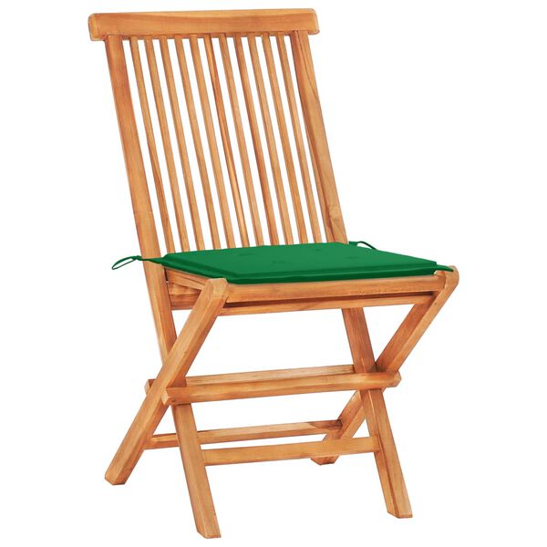 vidaXL Σετ Επίπλων Mπιστρό 3 τεμ. Μασίφ Ξύλο Teak με Πράσινα Μαξιλάρια