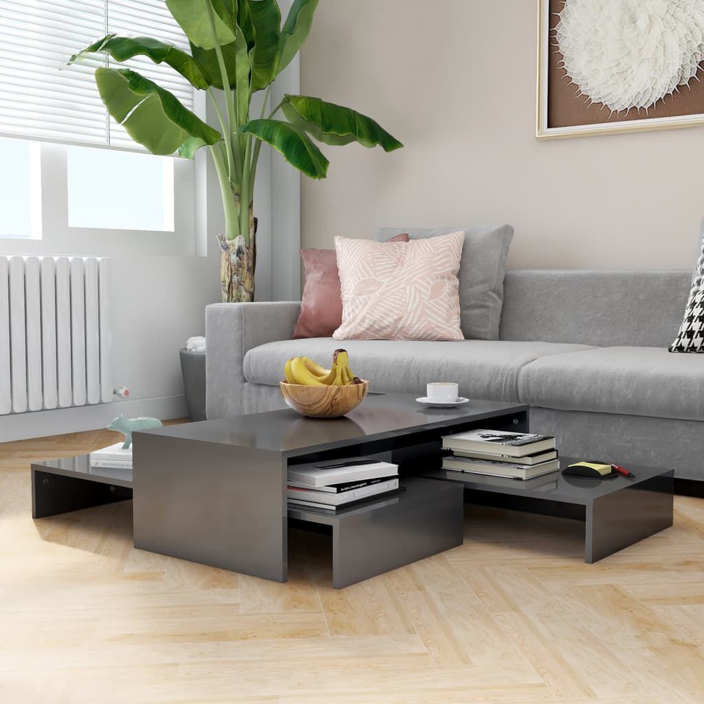 vidaXL Τραπεζάκι Ζιγκόν Γυαλιστερό Γκρι 100x100x26,5 εκ.