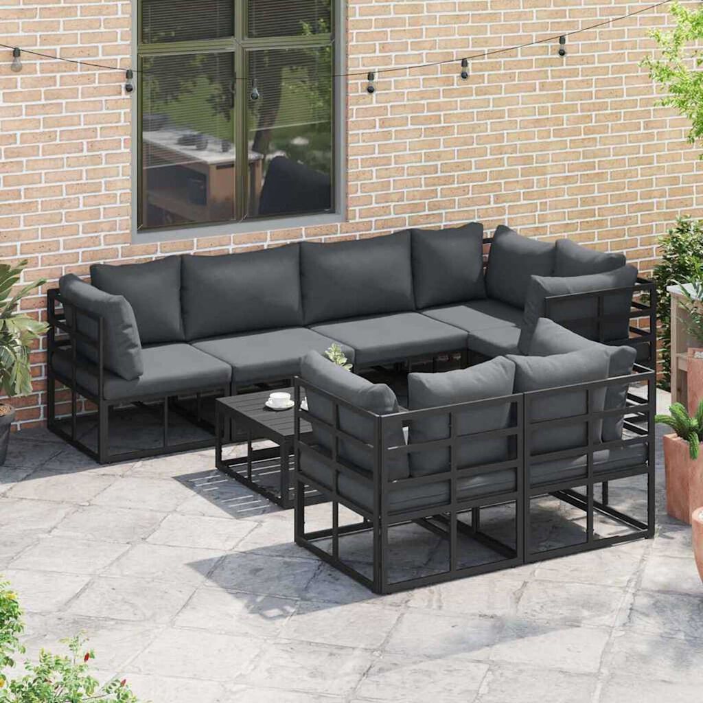 vidaXL Σετ Καναπέ Κήπου 7 pcs Μαύρο 283 x 143 x 71 εκ Αλουμίνιο