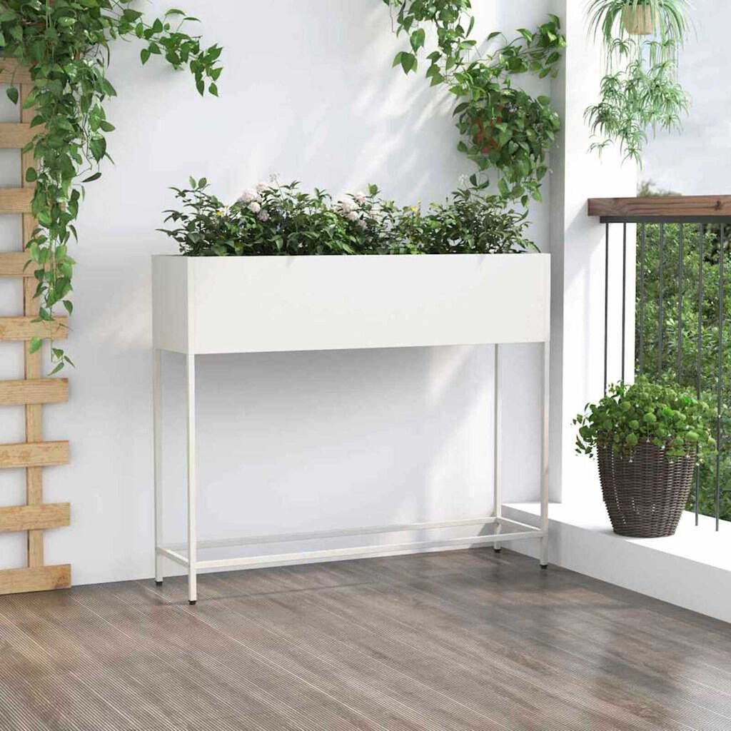 vidaXL Υψωμένη Γλάστρα Κήπου Λευκό 100 x 26 x 82 εκ Ατσάλι