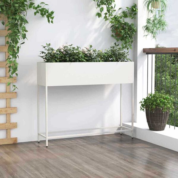 vidaXL Υψωμένη Γλάστρα Κήπου Λευκό 100 x 26 x 82 εκ Ατσάλι