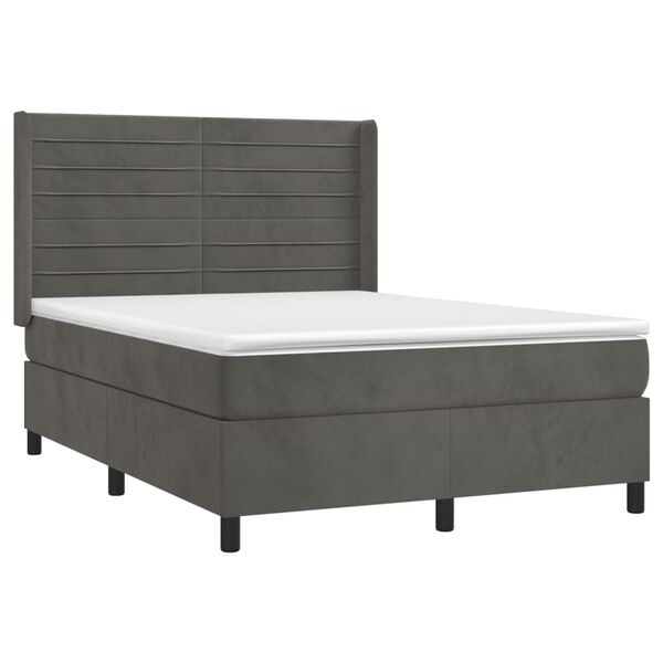 vidaXL Κρεβάτι Boxspring με Στρώμα & LED Σκ. Γκρι 140x190εκ. Βελούδινο