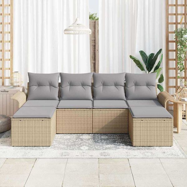 vidaXL Σετ Καναπέ Κήπου με μαξιλάρι 6 pcs Μπεζ Πολυ ράταν