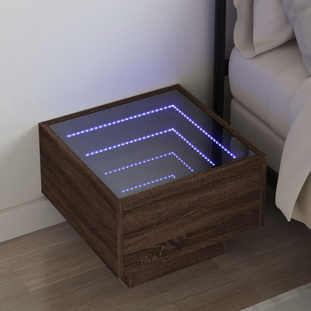 vidaXL Κομοδίνο Άπειρο Φως LED Καφέ Δρυς 40x40x30 εκ.