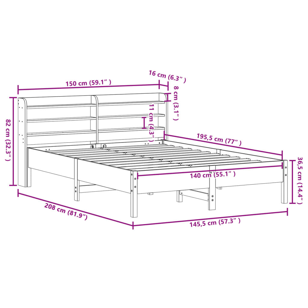 vidaXL Σκελετός Κρεβατιού Χωρίς Στρώμα Καφέ 140x190 Μασίφ Ξύλο Πεύκου