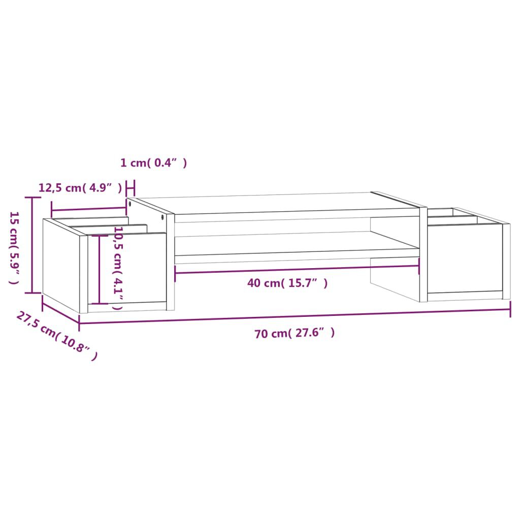 vidaXL Βάση Οθόνης Γκρι 70 x 27,5 x 15 εκ. από Μασίφ Ξύλο Πεύκου