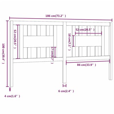 vidaXL Κεφαλάρι Κρεβατιού Μαύρο 186 x 4 x 100 εκ. Μασίφ Ξύλο Πεύκου