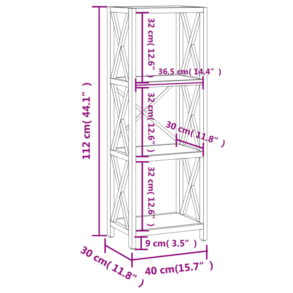 vidaXL Ραφιέρα 4 Επιπέδων 40 x 30 x 112 εκ. από Μασίφ Ξύλο Δρυός