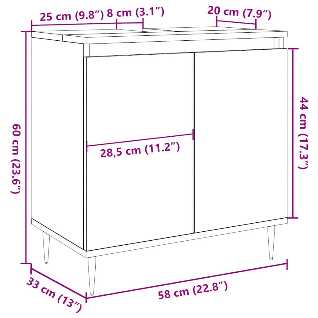 vidaXL Ντουλάπι Μπάνιου Γκρι Σκυροδεμ. 58 x 33 x 60 εκ. Επεξεργ. Ξύλο