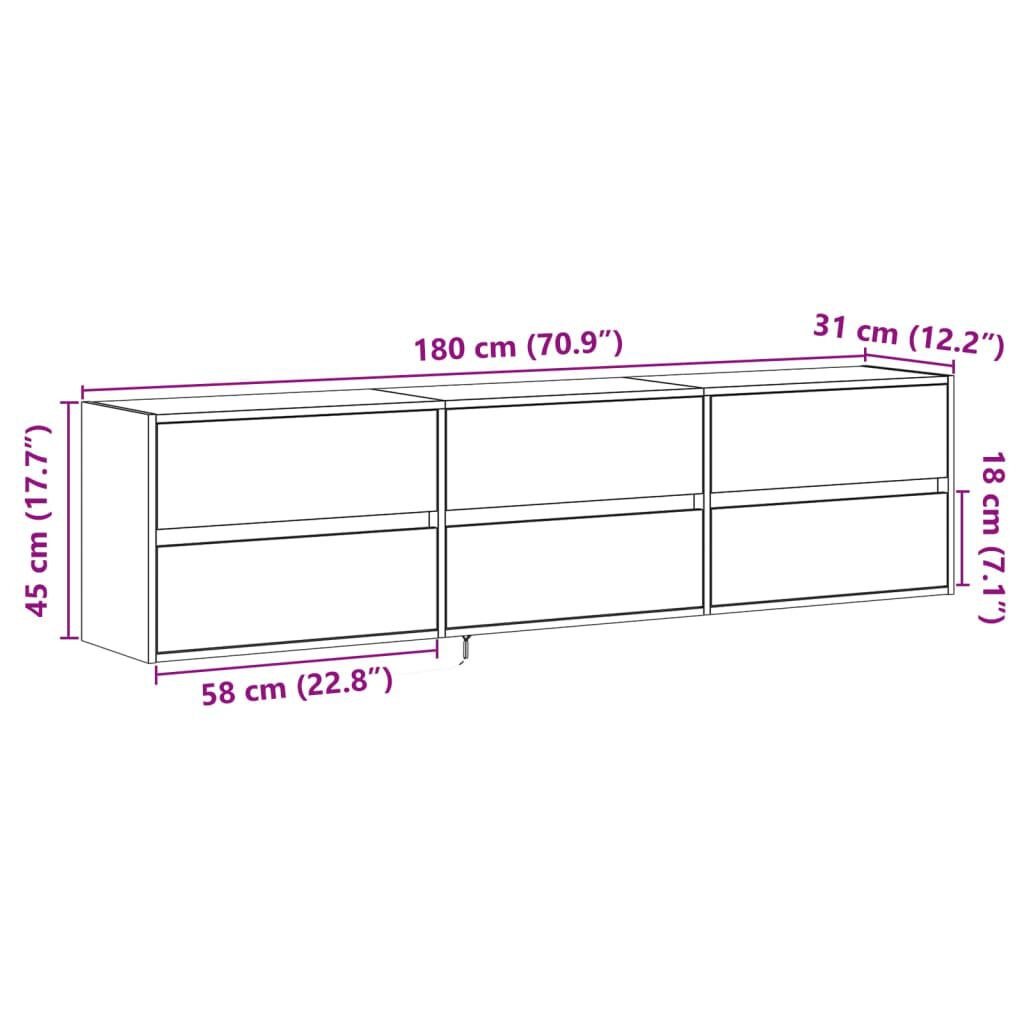 vidaXL Έπιπλο Τοίχου Τηλεόρασης με LED Sonoma Δρυς 180x31x45 εκ.