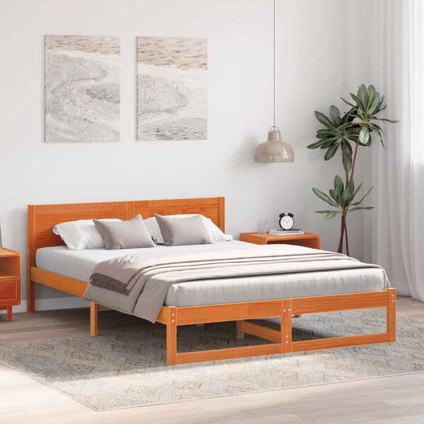 vidaXL Κρεβάτι Κερωτό καφέ Μασίφ ξύλο πεύκου 150 x 200 εκ. Ορθογώνιο