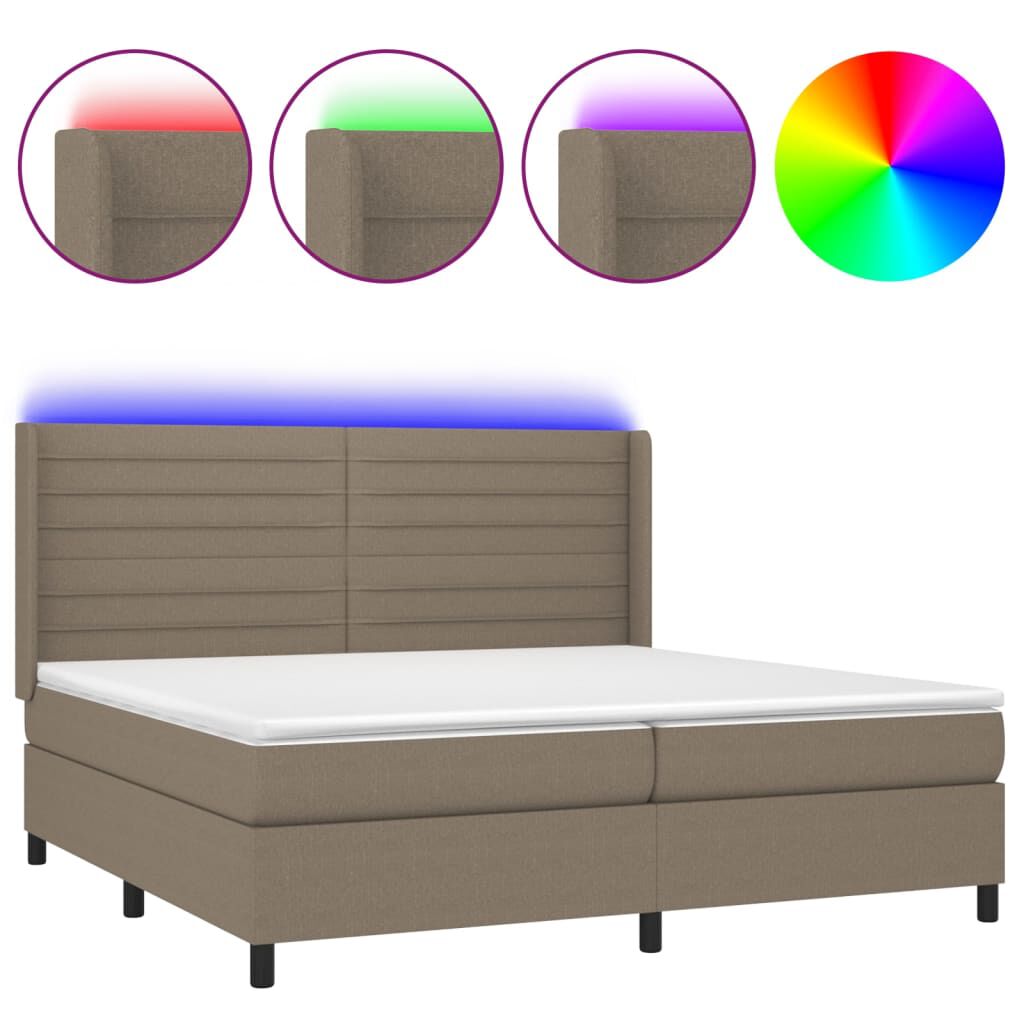 vidaXL Κρεβάτι Boxspring με Στρώμα & LED Taupe 200x200 εκ. Υφασμάτινο