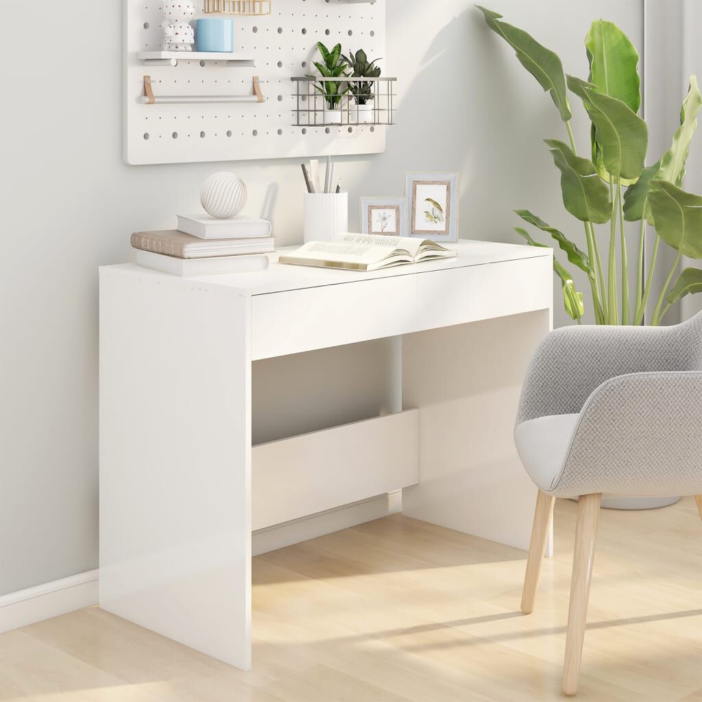 vidaXL Γραφείο Γυαλιστερό Λευκό 101 x 50 x 76,5 εκ. από Μοριοσανίδα