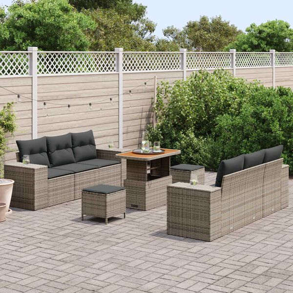 vidaXL Σετ Καναπέ Κήπου με μαξιλάρι 9 pcs Γκρι 90 x 55 x 71 cm