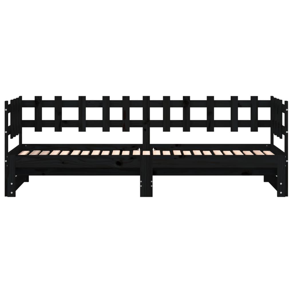 vidaXL Καναπές Κρεβάτι Συρόμενος Μαύρος 2x(90x190) εκ. από Μασίφ Πεύκο