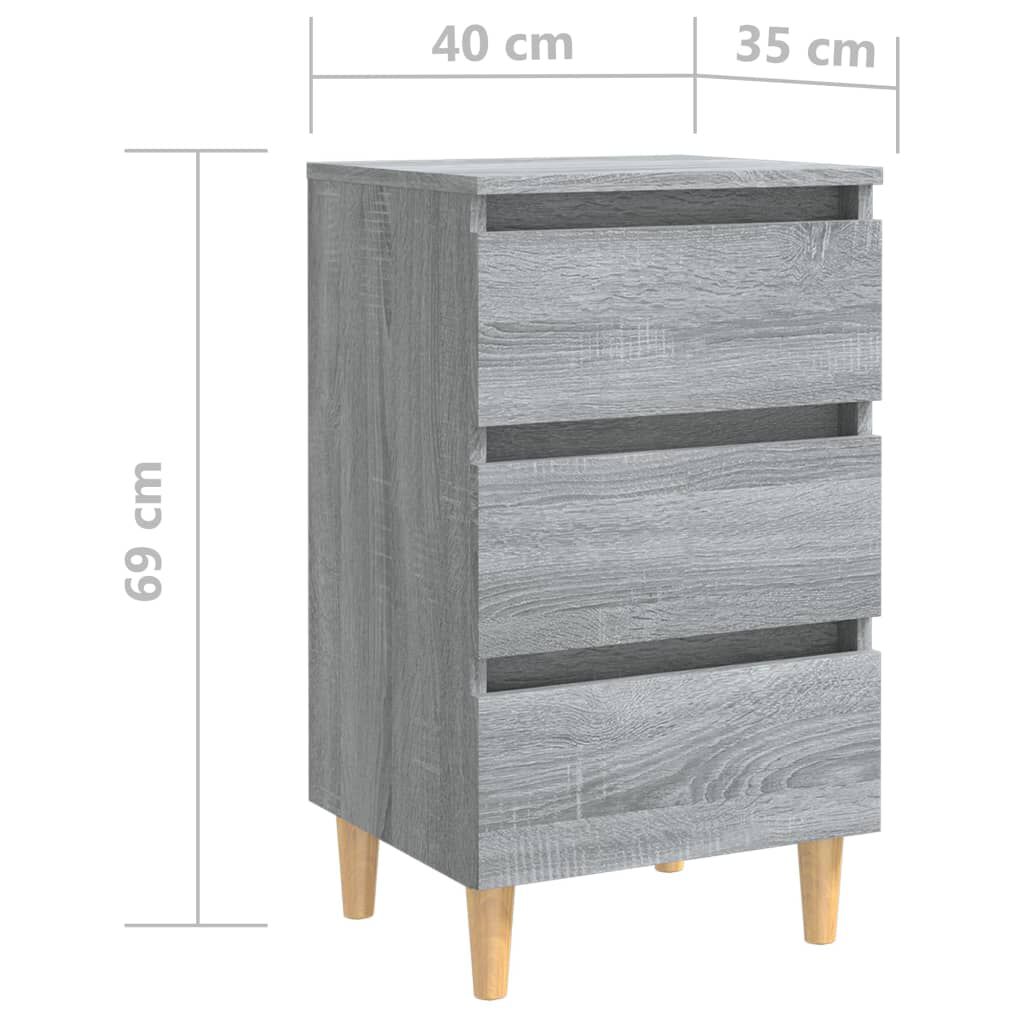 vidaXL Κομοδίνο Γκρι Sonoma 40 x 35 x 69 εκ. με Μασίφ Ξύλινα Πόδια