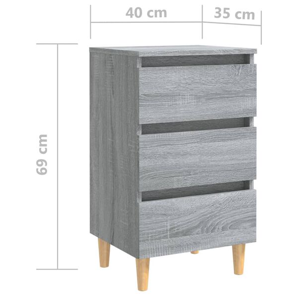 vidaXL Κομοδίνο Γκρι Sonoma 40 x 35 x 69 εκ. με Μασίφ Ξύλινα Πόδια