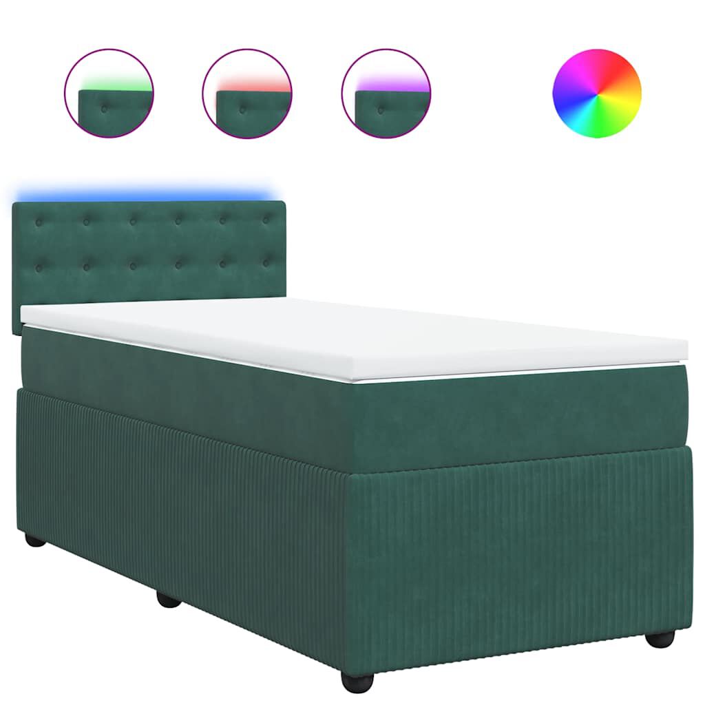 vidaXL Κρεβάτι Boxspring με Στρώμα Σκούρο Πράσινο 80x200 εκ. Βελούδινο