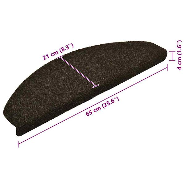 vidaXL Πατάκια Σκάλας Αυτοκόλ. 15 τεμ Σκ. Καφέ 65x21x4 εκ Βελονιασμένο