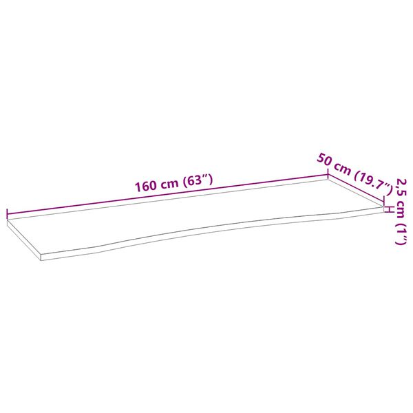 vidaXL Επιφάνεια Τραπεζιού Ορθογώνιος 160x50x2,5 εκ. Μασίφ Ξύλο Δρυός