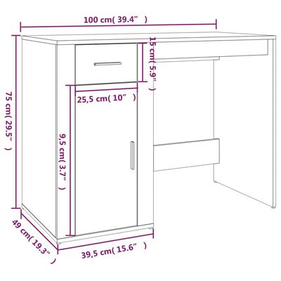 vidaXL Γραφείο Καφέ Δρυς 100x49x75 εκ. από Επεξεργασμένο Ξύλο
